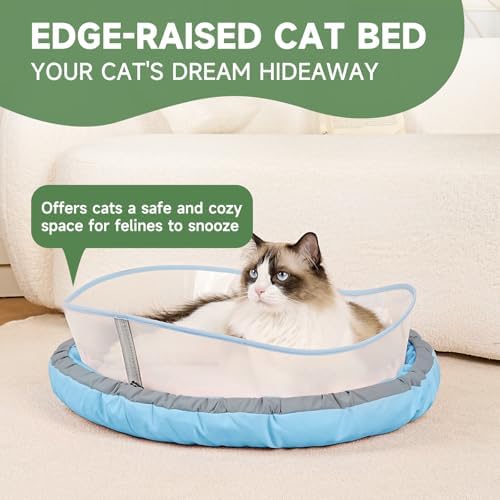 Cat Bed for Indoor Kitten Bed Washable, Anti Anxiety Round Donut Pet Beds for Small Dogs Cats, Super Soft Plush Fur Pet Bed (Blue，18 Inches)