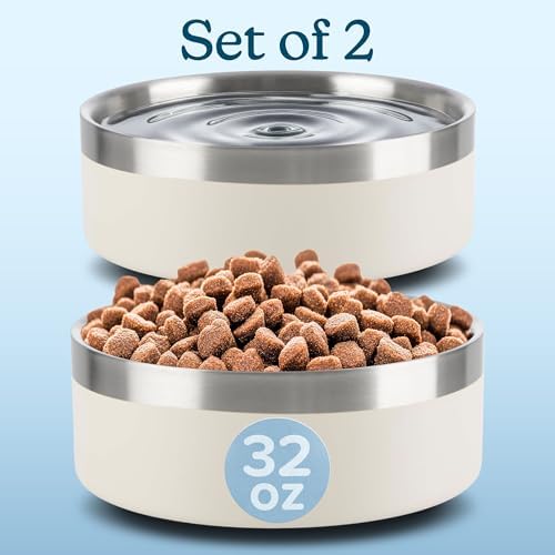 PETMAKER Stainless Steel Dog Bowls, Cream, Set of 2, 32oz/4 Cups