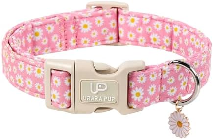 Daisy Dog Collar, Summer Cotton Dog Collar with Quick Release, Gift Pink Collars for Small Medium Large Girls or Boys Dogs Cute Durable Comfortable Pet Collars