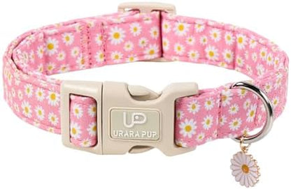 Daisy Dog Collar, Summer Cotton Dog Collar with Quick Release, Gift Pink Collars for Small Medium Large Girls or Boys Dogs Cute Durable Comfortable Pet Collars