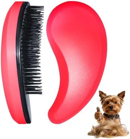 Small Dog Brush, Skin-friendly Soft Bristles (Rose Red)