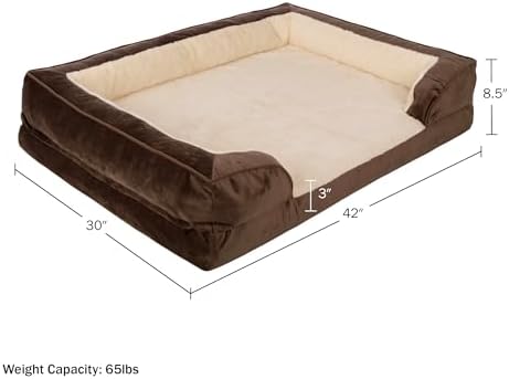 PETMAKER Orthopedic Dog Bed - 42in Dog Couch Bed with Supportive Wraparound Bolster and Removable Washable Cover - Egg-Crate Foam Extra Large Dog Bed for Pets up to 65lbs - Dog Products (Brown)