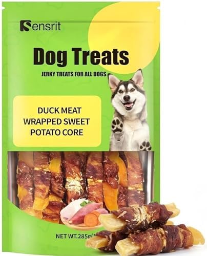 Duck Meat Wrapped Sweet Potato Dog Treats - 10 Oz (285g) Natural Jerky, Hypoallergenic for Sensitive Stomachs, Fiber-Rich, Healthy Snacks for Dogs
