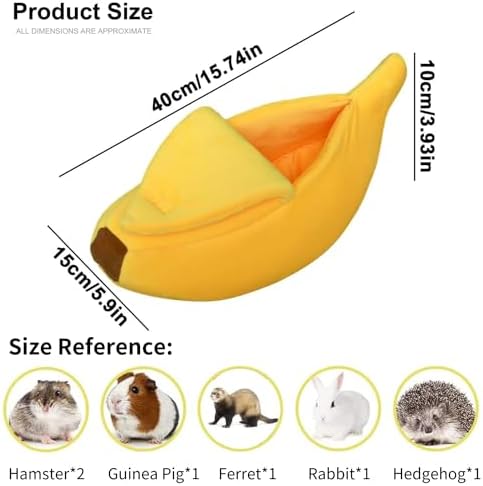 Small Animal Bed Warm Cozy Banana Cave Hideout Sleep Nest House Habitat for Hedgehog Hamster Rat Chinchilla Guinea Pig Ferret Chinchilla Cage Accessories Pet Supplies (Small, Yellow)