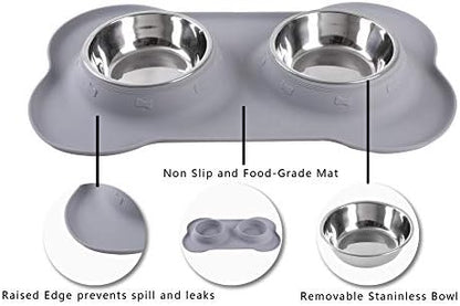 Hubulk Pet Dog Bowls 2 Stainless Steel Dog Bowl with No Spill Non-Skid Silicone Mat + Pet Food Scoop Water and Food Feeder Bowls for Feeding Small Medium Large Dogs Cats Puppies (Large, Gray)