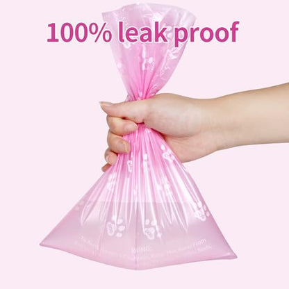 Toplive Dog Poop Waste Bags Set with Dispenser and Leash Clip, Leak-Proof Waste Bags for Outdoor Puppy Walking Cleanup, Poop Bags for Dog Doggy Cat Pet Replacement 18 Rolls (270 Bags), Pink