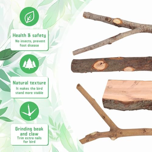 4 Pack Large Natural Wood Bird Perch Stand with Platform for Cage
