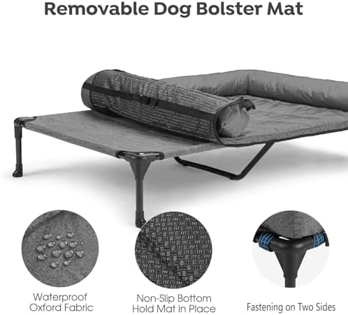 Veehoo Outdoor Elevated Dog Bed with Waterproof Bolster Cushion, Cooling