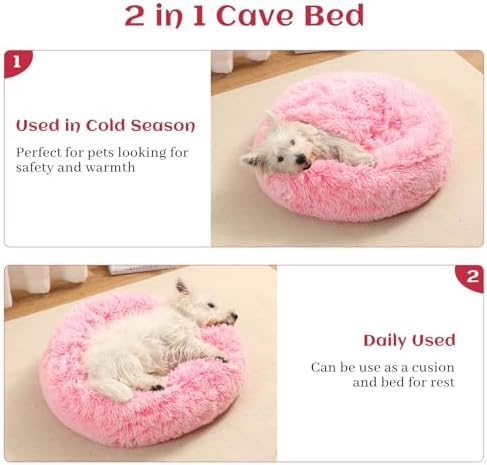Hooded Blanket Donut Cave Bed for Small Medium Dogs and Cats