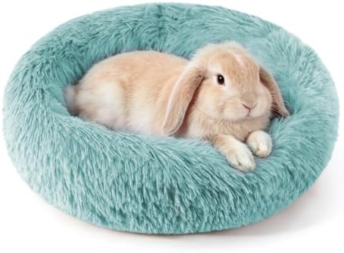 Rabbit Bed, Long Plush Donut Shaped Bunny Hideout - Turquoise