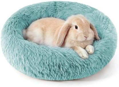 Rabbit Bed, Long Plush Donut Shaped Bunny Hideout - Turquoise