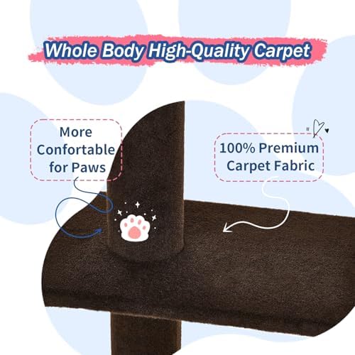 Cat Craft Cat Tree Floor to Ceiling 95-108" Tall Cat Tree Carpet Cat Tower Kitten Tree Sisal Scratching Post and Mat Cat Pole for Indoor Cats, Dark Brown, 4-Tier