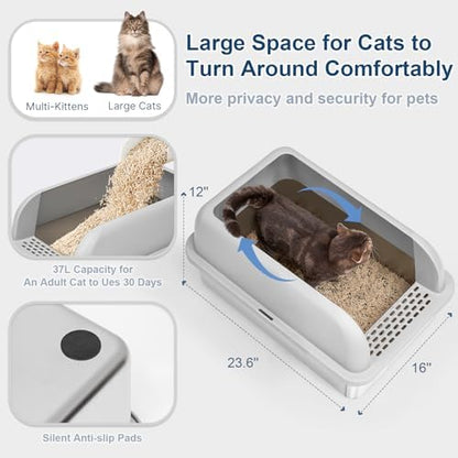 Suzzipaws XL Enclosed Stainless Steel Cat Litter Box for Big Cats