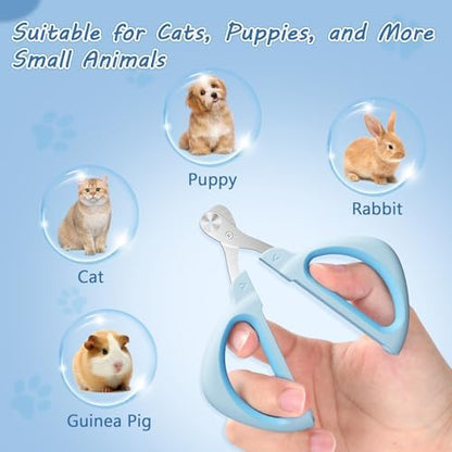 Cat Nail Clipper, Cat Nail Trimmer with Positioning Round Hole, Sharp Non-Slip Handle Cat Claw Clipper, Safe Indoor Cat Nail Clipper, Pet Nail Clipper for Cats, Puppies and More Animals - Blue