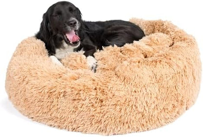Barkbox Dog Bed Memory Foam Donut Cuddler - Calming Orthopedic Joint Relief Fur Crate Lounger for Pets, Machine Washable + Removable Cover, Waterproof Lining, Includes Toy - Larger Pets - 65lbs