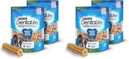 Dentalife Daily Oral Care Dog Treats for Small Dogs 5-20 lbs.,Chewy Dental Treat to Freshen Breath and Fight Tartar,Chicken Flavor,14.7 oz. Each,45 Chews each/90 Chews-45 ct. Pouch,(Pack of 2)