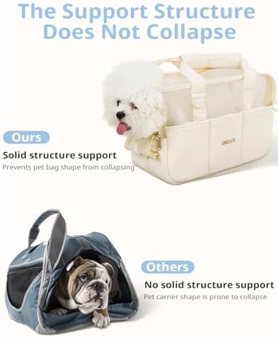 ONECUTE Dog Purse Carrier for Small Dogs Rabbit cat with Large Pockets, Cotton Bag, Dog Carrier Soft Sided, Collapsible Travel Puppy Carrier (Beige Breathable, 17.0" L x 7.5" W x 12.0" H)