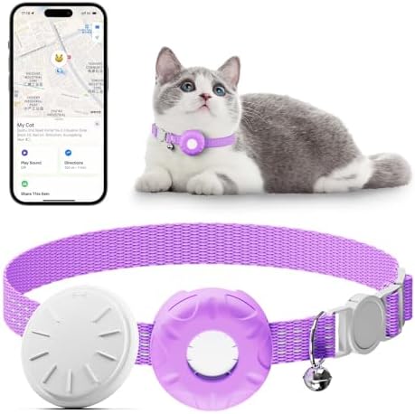 Cat Tracker, GPS Tracker, Compatible with Apple Find My App(Only iOS), Real-Time Location, Pet Tracker No Subscription Required,Territory & Location History, Breakaway Collar Included, Purple