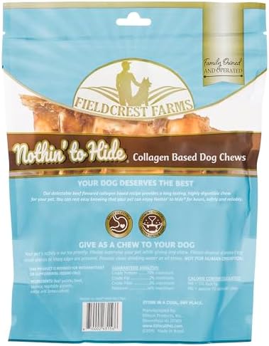 Fieldcrest Farms Nothin to Hide Flip Chips Dog Chews - Natural Rawhide Alternative Treats for Dogs, Collagen Based Snack for Moderate Chewers Up to 35lbs, Beef Flavor