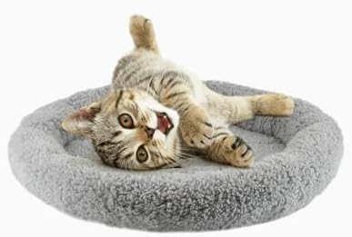 Round Cat Bed Washable Cat Donut Bed with Non-Slip Bottom Comfortable Soft Pet Bed for Indoor Cats/Gray (Diameter: 11.81")