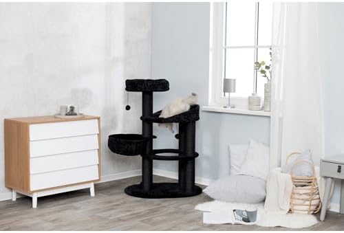 TRIXIE Filippo 50-in Cat Tower, Sisal Scratching Posts, Cat Tree with Hammock, Platforms, Bed, Dangling Cat Toys, Black