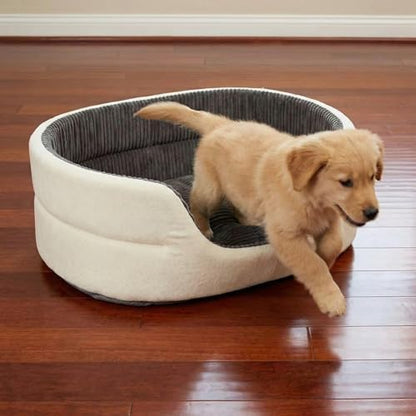 Small Dog Bed Cat Bed 16x20 Inch, Calming Pet Bed for Dogs & Cats, Machine Washable Dog Bed, Half-Enclosed Open-Top Velvet Anti-Anxiety Bed, Cozy Snuggle Bed (White)