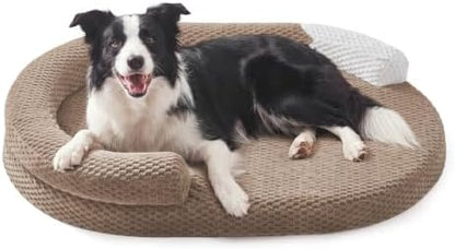 JOEJOY Orthopedic Dog Beds Large Sized Dog, Washable Waterproof Oval Large Dog Bed with Removable Cover, Big Egg-Crate Memory Foam Pet Bed with Bolster Sides & Non-Skid Bottom, Brown, 36''x27''