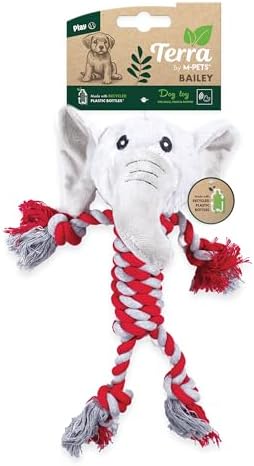 M-PETS Terra ECO Dog Toy – Squeaky Plush Dog Toy Made from Recycled Plastic Bottles, Soft & Durable Eco-Friendly Dog Toy (Bailey, Red & Grey)