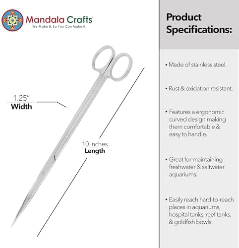 Mandala Crafts Stainless Steel 10" Straight Fish Tanks Aquarium Scissors