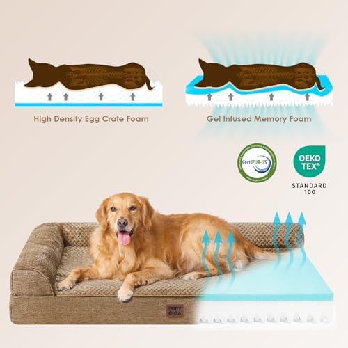 EHEYCIGA XL Dog Bed Memory Foam for Crate, Extra Large Dog Bed Orthopedic with Washable Removable Cover, Waterproof Pet Sofa Couch XLarge Size Dogs, 41x27x6.5, Camel