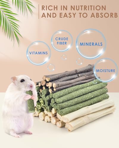 Bissap 60PCS Rabbit Chew Sticks, Natural Mix Molar Treat for Small Animals