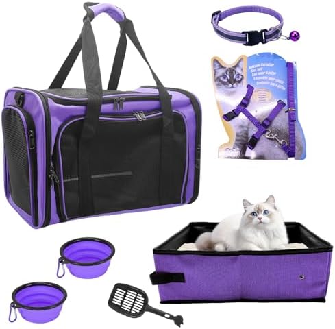 Soft-Sided Cat Carrier with Litter Box, Purple, 17.7"x11.8"x11.8" inch