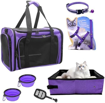 Soft-Sided Cat Carrier with Litter Box, Purple, 17.7"x11.8"x11.8" inch