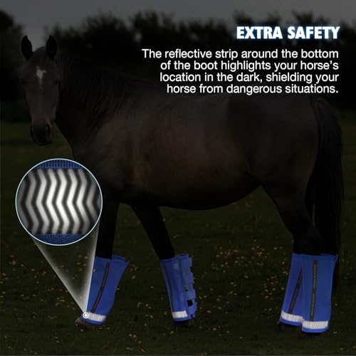 Harrison Howard Loose-Fitting Horse Fly Boots UV-Protective, Durable Fine Mesh Leggins with Reflective Strips (Set of 4)