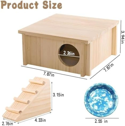 Wooden Hamster Hideout House,Gerbil Hide Hut with Climbing Ladder Platform,Dwarf Syrian Hamster Hideaway Cave Cage Accessories Habitats Decor for Rat Mice Mouse and Other Small Pets