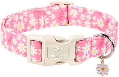 Daisy Dog Collar Pink Girl Dog Collars for Small Dogs - Lightweight Adjustable Spring/Summer Floral Female Dogs Everyday Collar with Safety Buckle S