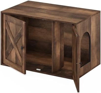 Furinno PELI Farmhouse Style Cat Litter Box Enclosure, Rustic Brown