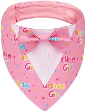 ADOGGYGO Birthday Dog Bandana with Bowtie, Pink Girl Dog Tuxedo, Medium