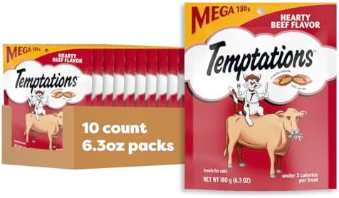 Temptations Classic Crunchy Cat Treats, Hearty Beef, 6.3 oz, 10 Pack