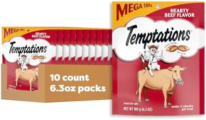 Temptations Classic Crunchy Cat Treats, Hearty Beef, 6.3 oz, 10 Pack