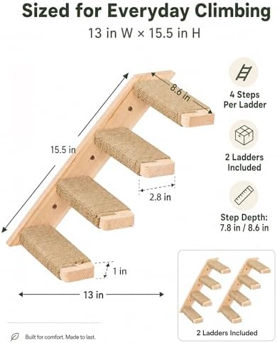 4-PCS Cat Wall Shelves with Curved Bed, Flat Shelf and 2 Four-Step Ladders