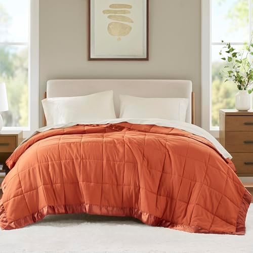 Madison Park Down Alternative Queen Blanket for Bed, Satin Trim, Orange