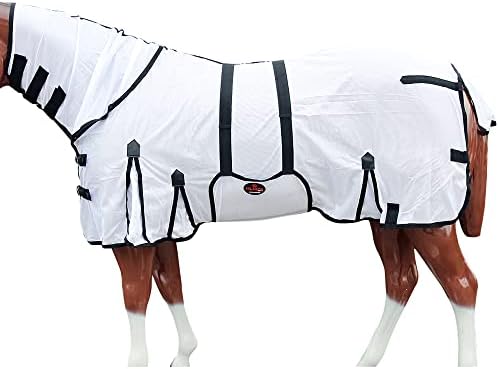 HILASON Horse Fly Sheet 69 in White with Black Piping UV