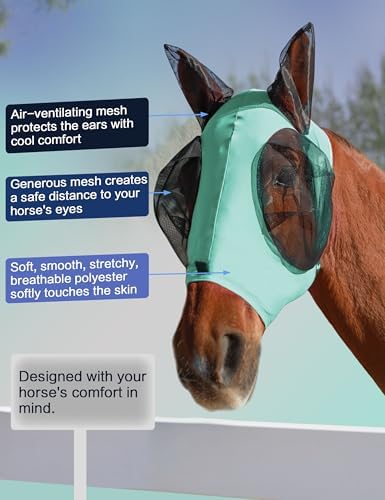 Horse Fly Mask with Ears, Fly Mask for Horses, Breathable Mesh