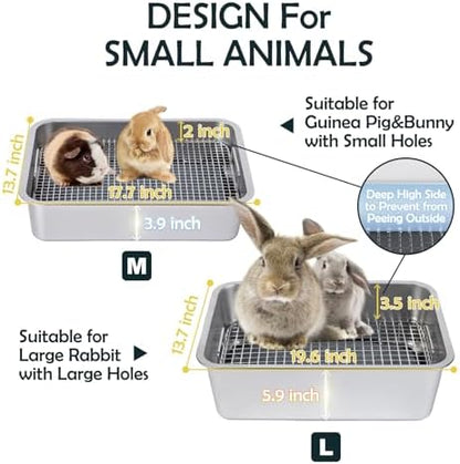 MEEXPAWS Guinea Pig Stainless Steel Litter Box with Raised Grid and Washable Pad,Small Bunny Rabbit Litter Pan High Side, Ferret Rat Litter Box, Small Animal Toilet Potty Tray Easy Clean,Less Stink