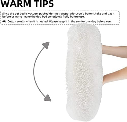 White Faux Fur Cat & Dog Beds 20 inches - Washable Dog Beds for Small Medium Dogs, Anti-Anxiety, Round Plush, Fluffy Thick Bottom