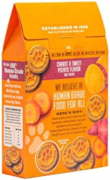 Wet Noses Organic Crunchy Dog Treats Grain Free – All-Natural, Human-Grade, Non-GMO, Healthy Training & Delicious Snacks for Dogs, All Dog Sizes & Breeds – Carrot & Sweet Potato, 14oz (Single Pack)