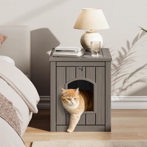 Cat Litter Box Enclosure, Weatherproof Multi-Use Resin Hidden Litter Cabinet, Indoor Outdoor Anti-Scratch Pet Litter Box Furniture, Tool-Free Assembly & Easy Clean, Gray