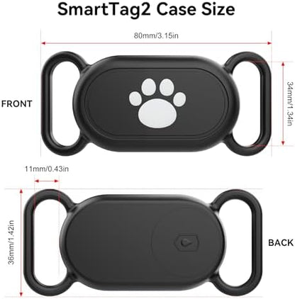 Dog Collar Holder(2 Pack) for Galaxy Smarttag2, Waterproof Silicone Case for Pet Cat, Anti-Lost Scratch Resistant Protective Cover Accessory for Samsung Galaxy Smart tag2(Black/Black)