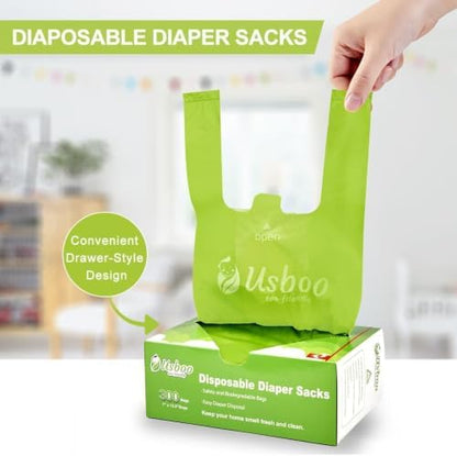 USBOO Disposable Diaper Bags, OXO-Biodegradable, 2 Pack / 600 Count